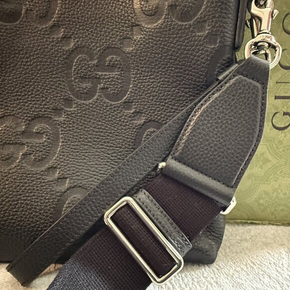 Men's Gucci Monogram Embroidered Leather Crossbody - Picture 2 of 10